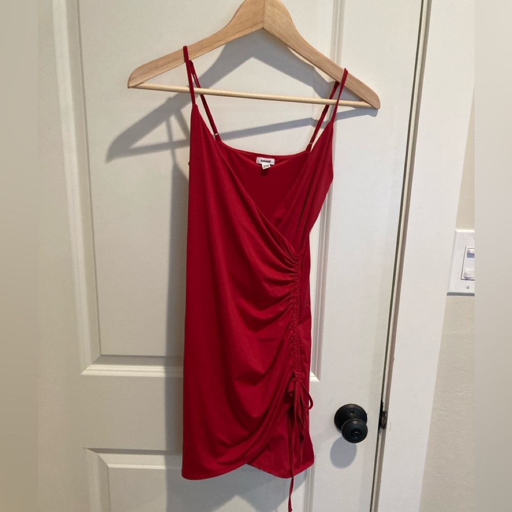 Garage - Red Spaghetti-Strap Ruched Mini Dress - Size xs
